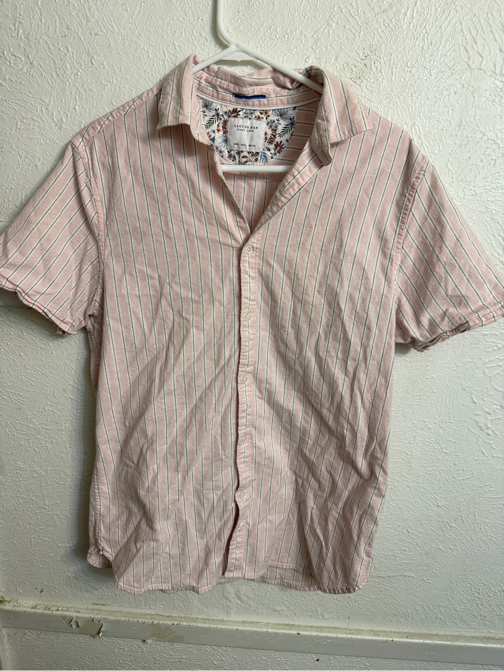 Cactus Pink and White Vertical Stripe Short-Sleeve Button-Down Shirt